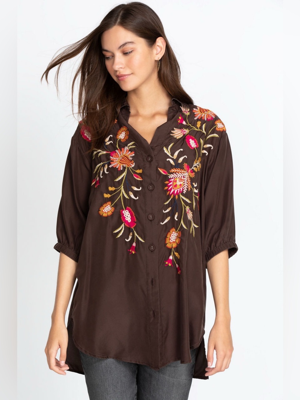 JOHNNY WAS ROSALVA OVERSIZED WEEKEND TUNIC TOP NWT Embroidered
100% Silk Size L - Picture 2 of 6